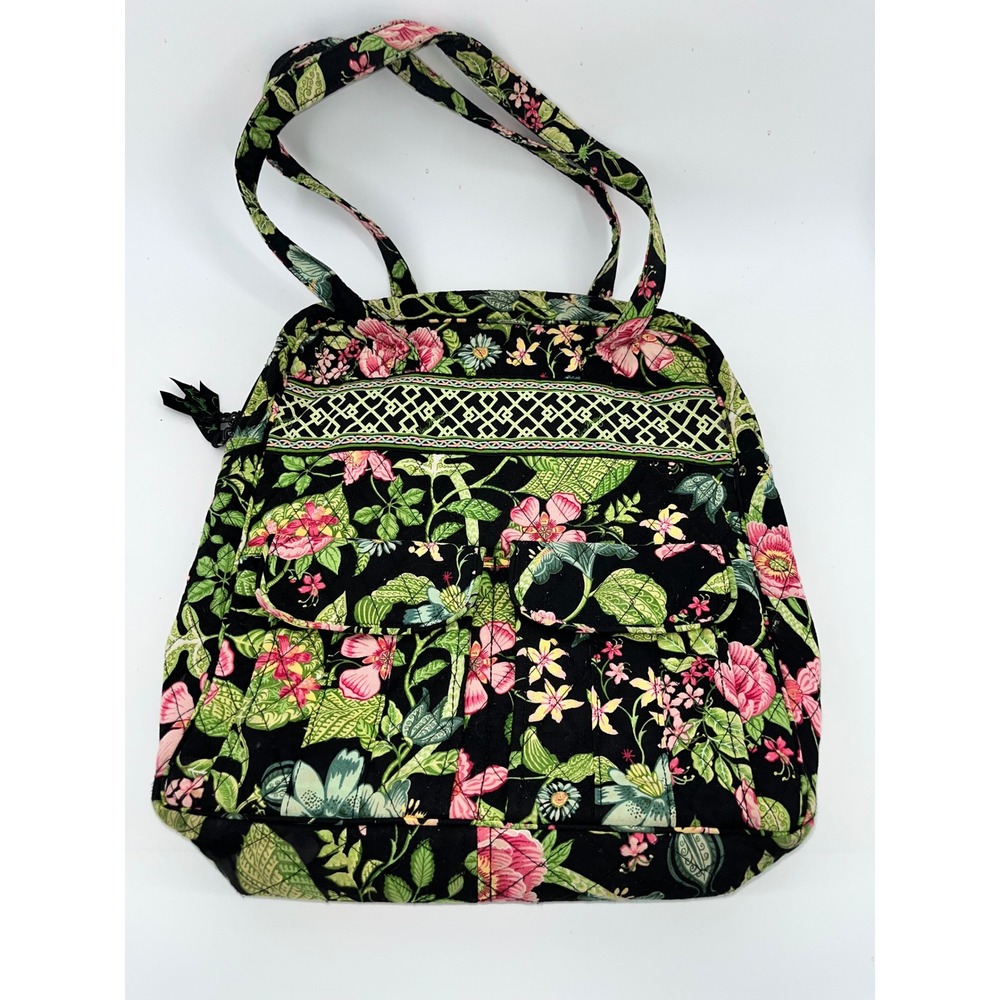 Vera Bradley Floral Quilted Tote Bag Top Zip Shoulder Bag Purse Botanica pattern